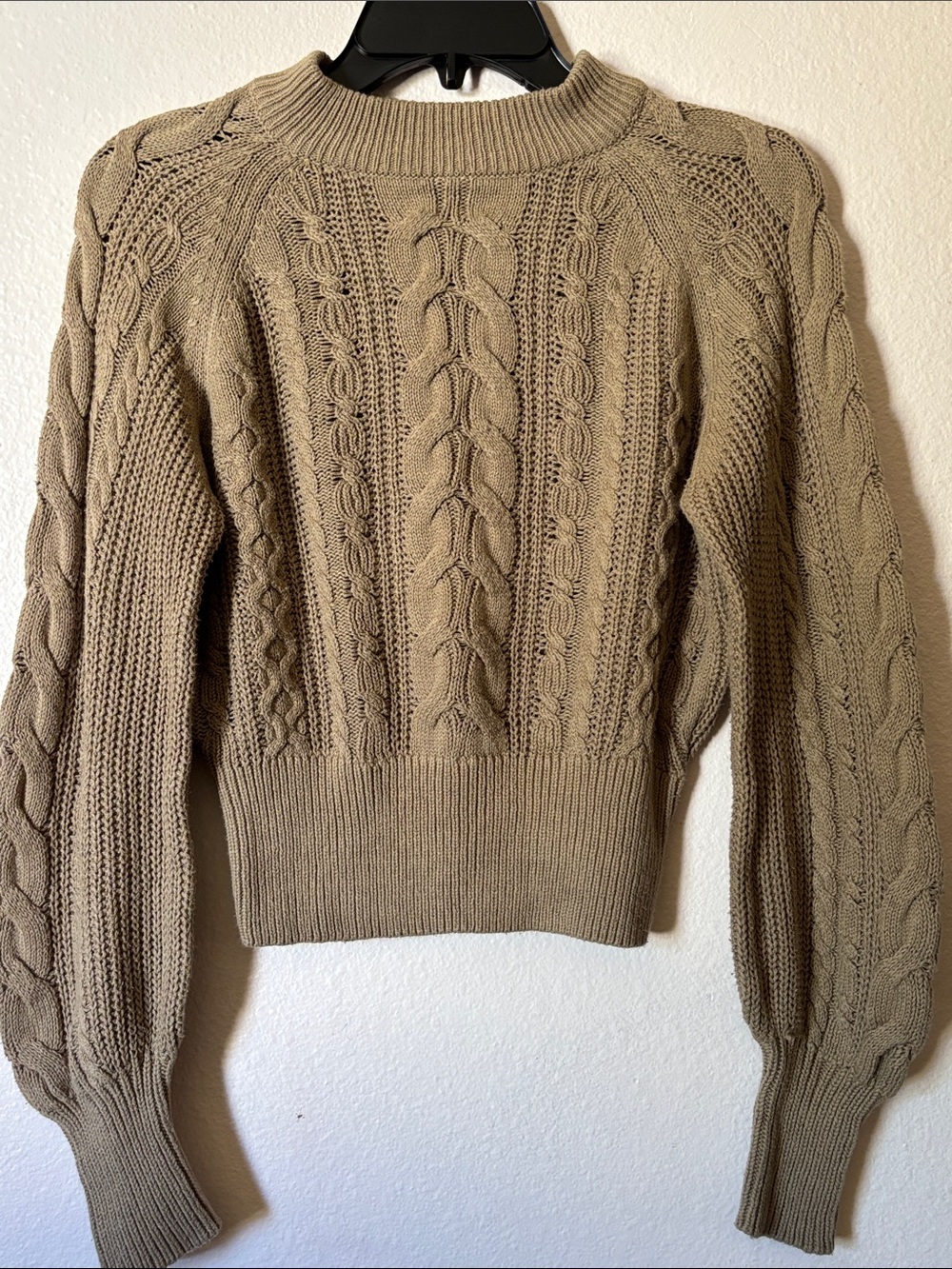 Womanβs Beige Slouchy Cable Knit Sweater, Size S